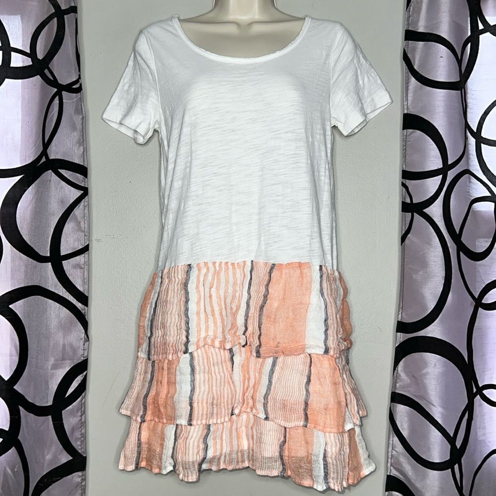 Mo:vint extra small T-shirt dress with linen ruffle skirt